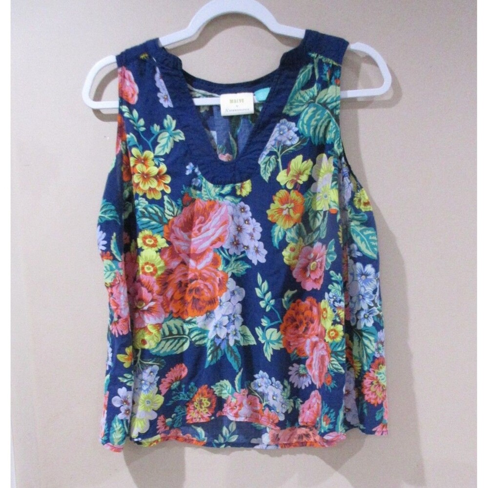 Maeve By Anthropologie Tank Blouse Women 22W Blue Floral Lightweight Cotton